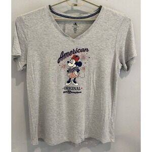 Disney Parks 2026 American Original Minnie Mouse Gray V Neck T Shirt USA XL